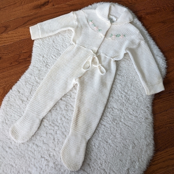 Vintage knit baby girls one piece outfit Ivory 3-6 mos - Picture 1 of 9